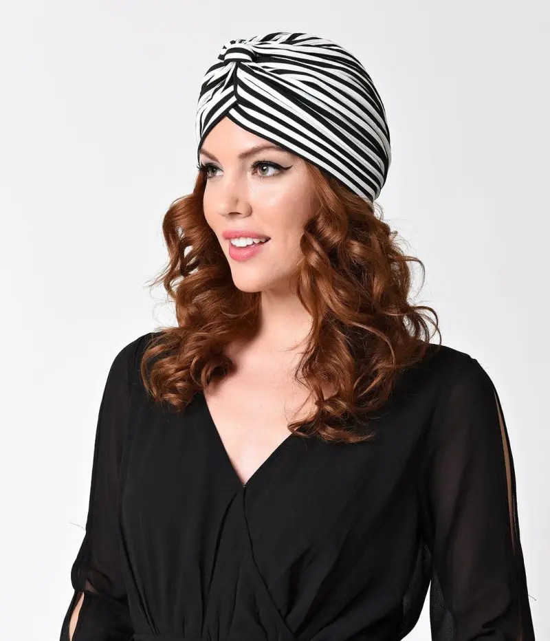 Svart & hvit stripete Turban