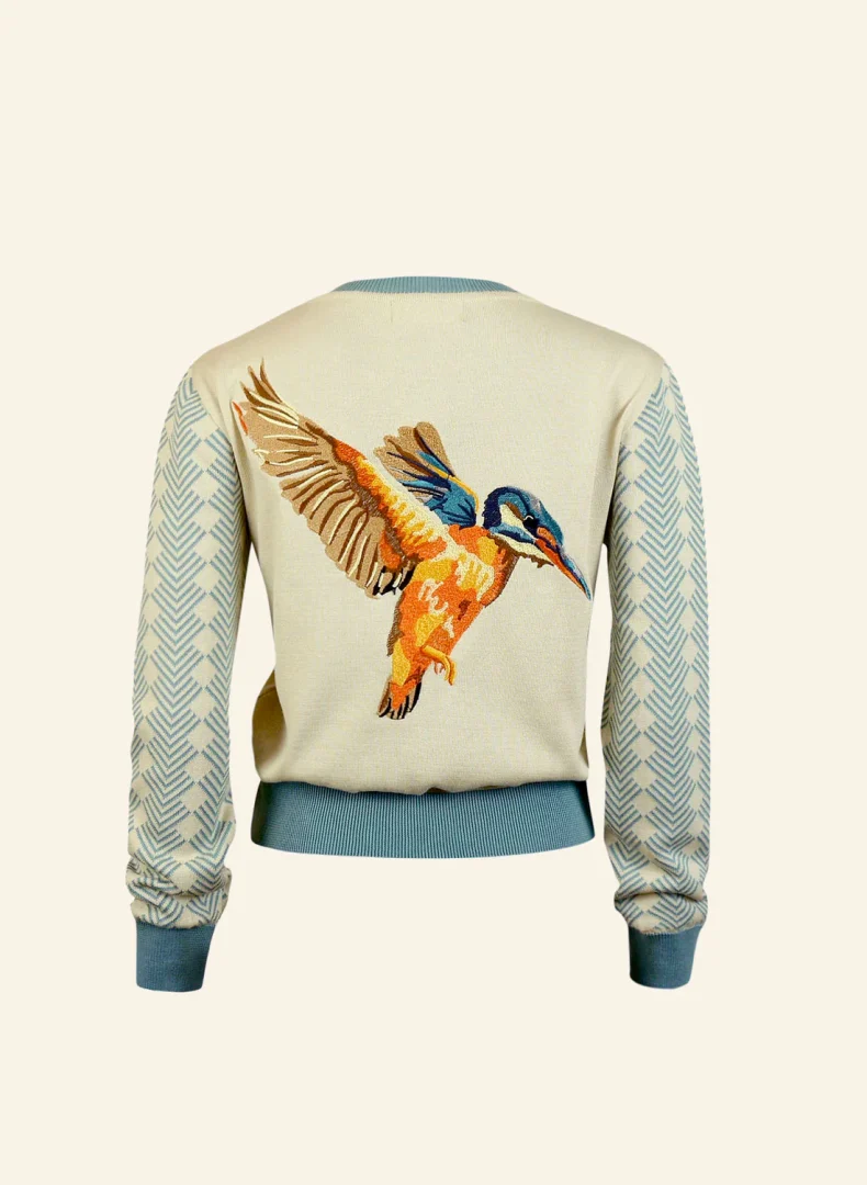 Vera Ivory Kingfisher Embroidery Verivokin