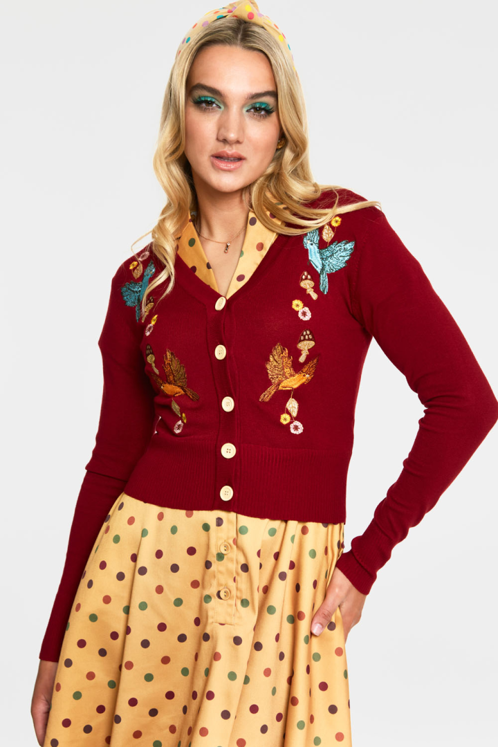 Woodland embroidered Cardigan - Red