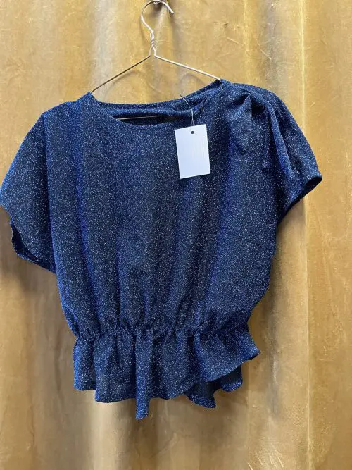 Vintage 80 talls blå glitter topp og skjørt str S