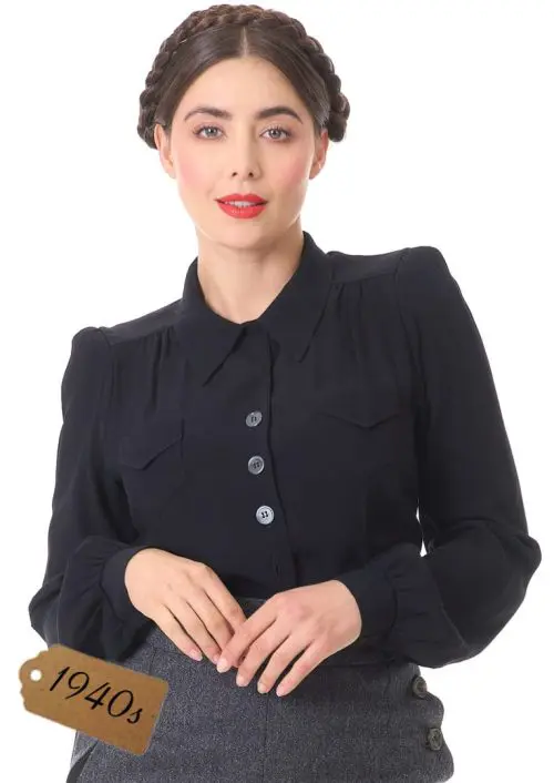 40s Sweetheart Blouse - Black