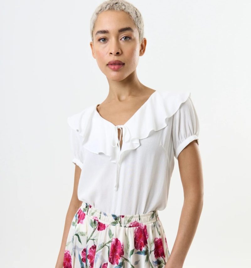 Eloise Moss Crepe Frill Collar Blouse - Off White