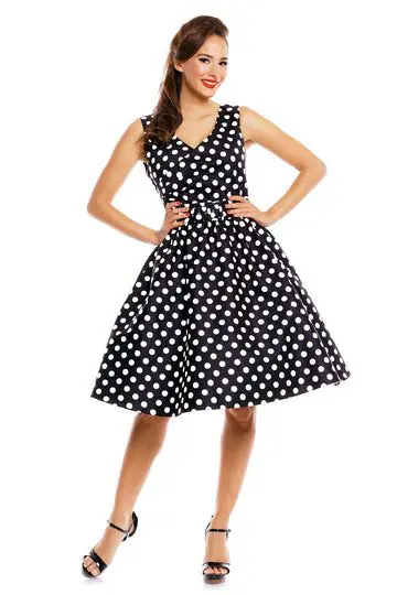 May black/white polka dot Swing Kjole