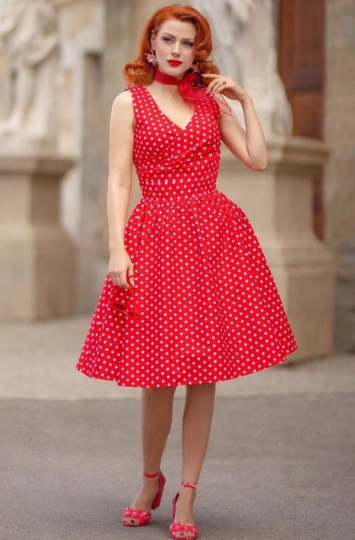 May red polka Swing Kjole