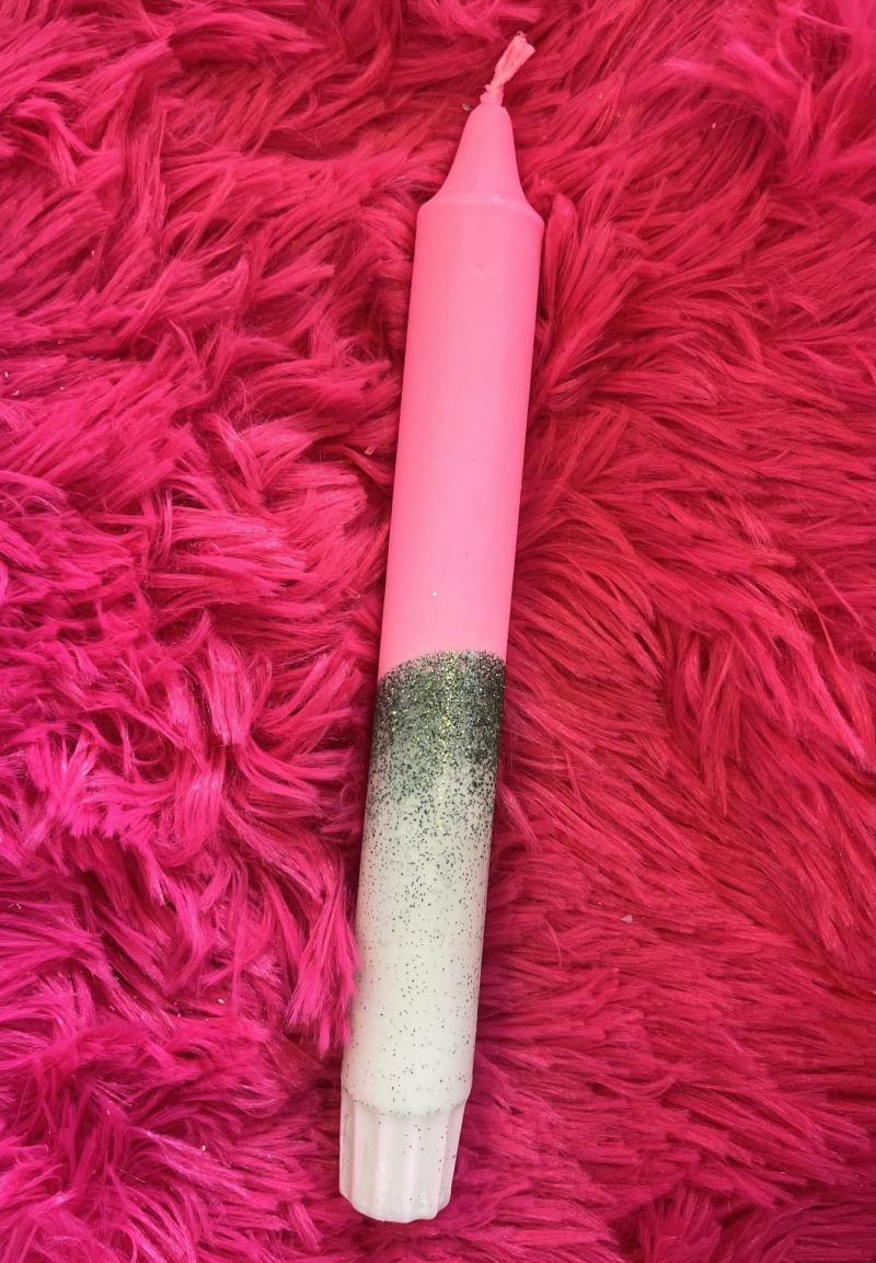 Mrs Miccio Stearinlys glitter neon pink light green-green/glitter