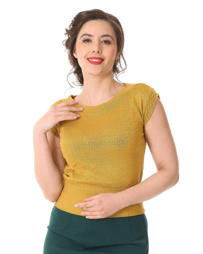 1950s Scoop Neck Knitted Top - Gold - Bilde 2