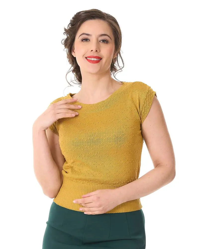 1950s Scoop Neck Knitted Top - Gold - Bilde 2