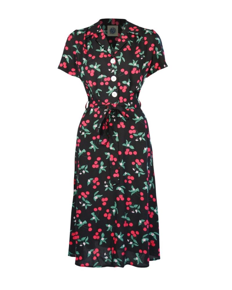 Pretty 40s Shirt Dress in Cherry Print - Bilde 2
