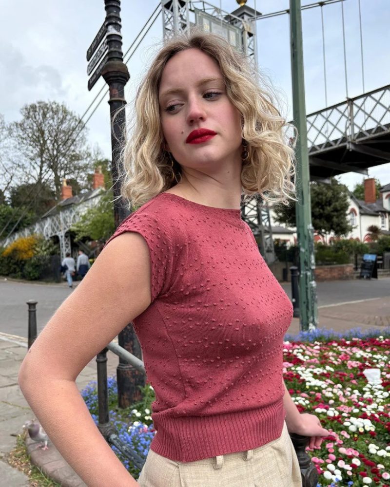 1950s Scoop Neck Knitted Top - Rose - Bilde 2