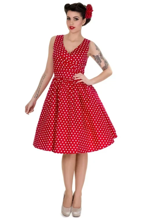 May red polka Swing Kjole