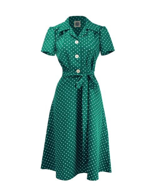 Pretty 40s Shirt Dress - Green Polka
