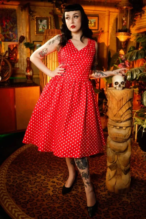 May red polka Swing Kjole