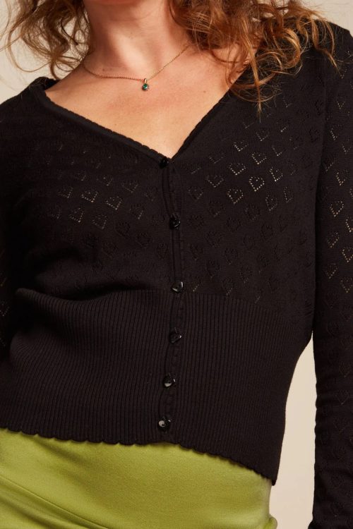 V Heart Ajour Cardigan - Black