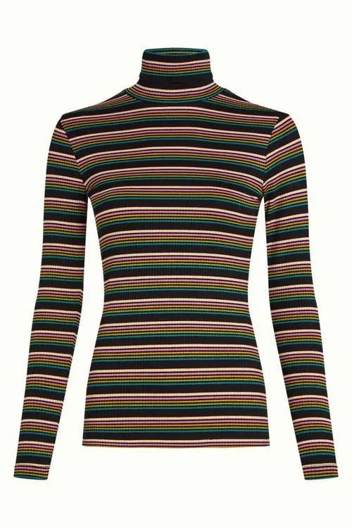 Rollneck Frostine Stripe Topp - Woodbine Green