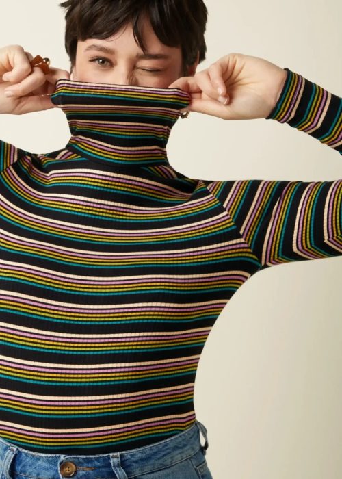 Rollneck Frostine Stripe Topp - Woodbine Green