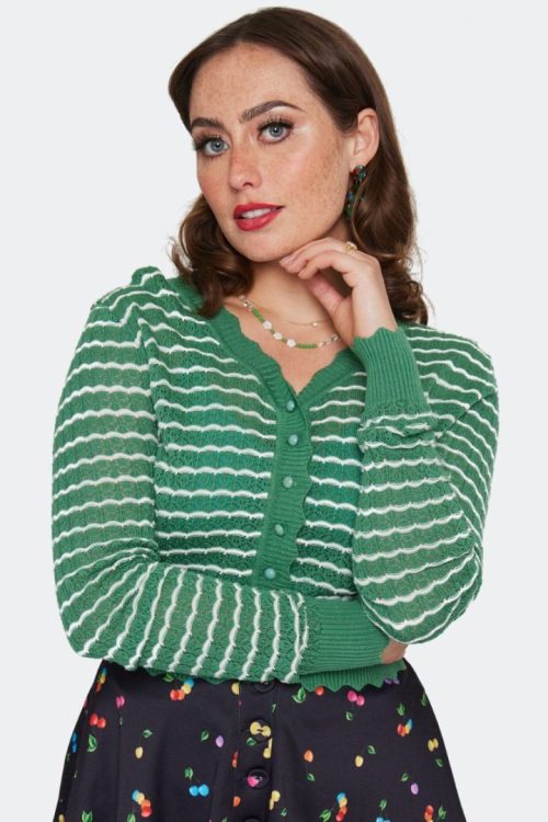 Green Scallop Patterned Cardigan