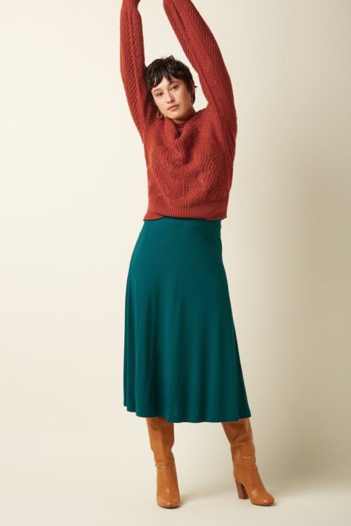 Juno Milano Crepe Midi Skjørt - Spruced Green