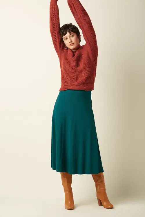 Juno Milano Crepe Midi Skjørt - Spruced Green