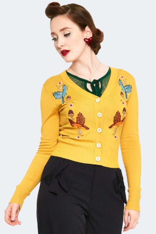 Woodland embroidered Cardigan - yellow