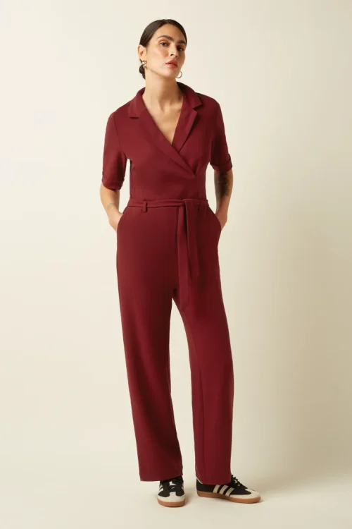 Doris Woven Crepe Jumpsuit - Cabernet Red
