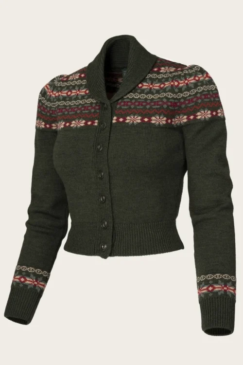 The Fair Isle Knit Jacket - Pine green mélange wool