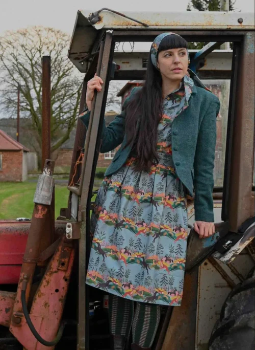 Cynthia Eggshell Leaping Deer Dress