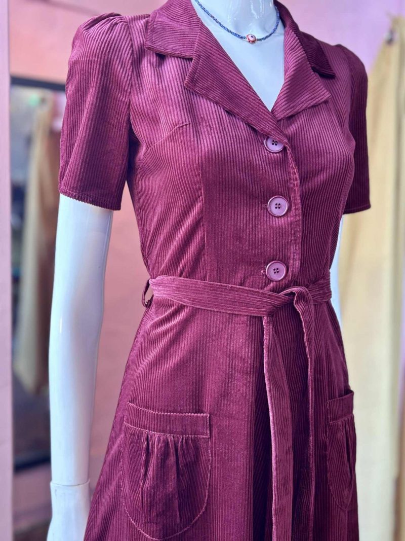 Revers Dress Midi Corduroy Granate Red - Bilde 2