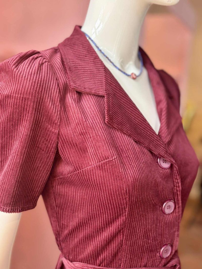 Revers Dress Midi Corduroy Granate Red - Bilde 3