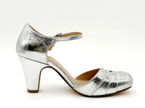 Retro Maryjane Metallic Crinkle Pump Silver