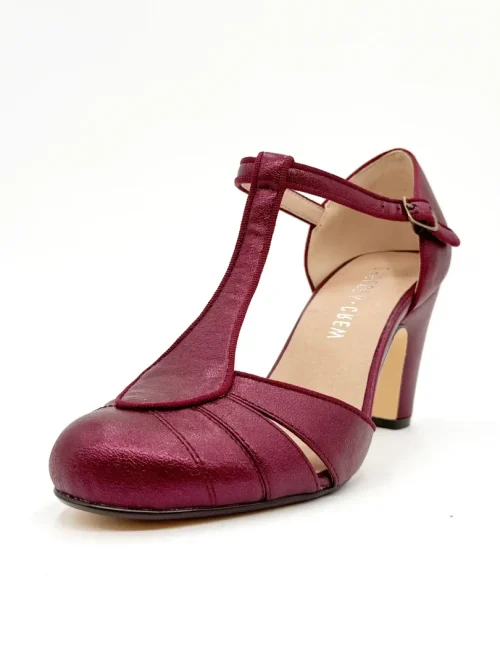 Mulberry Caged Toe T Strap Faux Leather Spring Heel