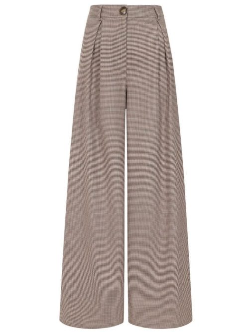 Brown Eliza Houndstooth Trousers - 40s Style Wide Leg Pants