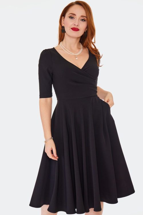 Black Half Sleeves Flare Dress
