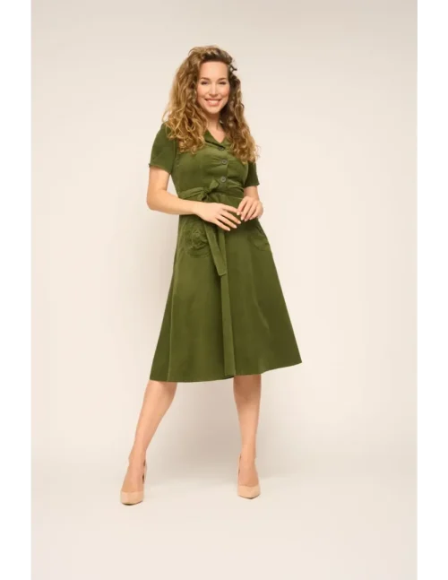 Revers Dress Midi Corduroy Green