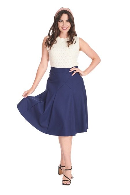 NAVY CAROL CLASSIC PANEL DETAIL SKIRT