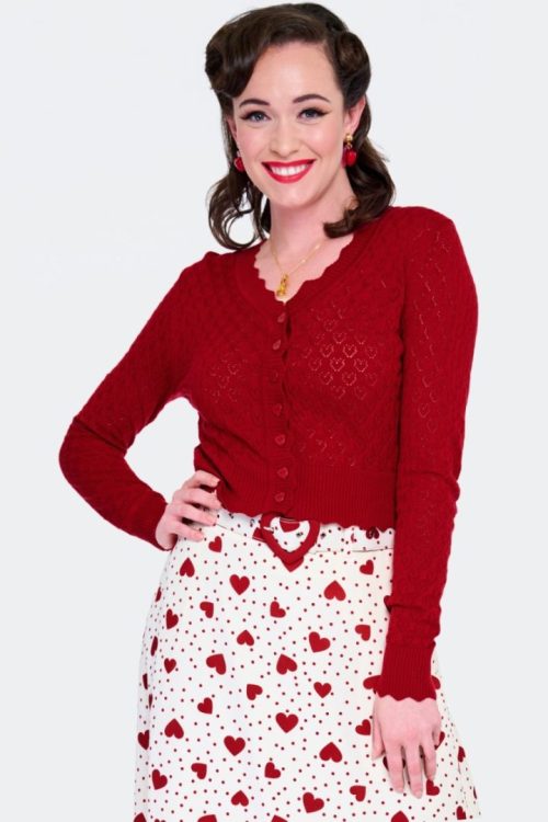 Knitted heart cardigan - rød