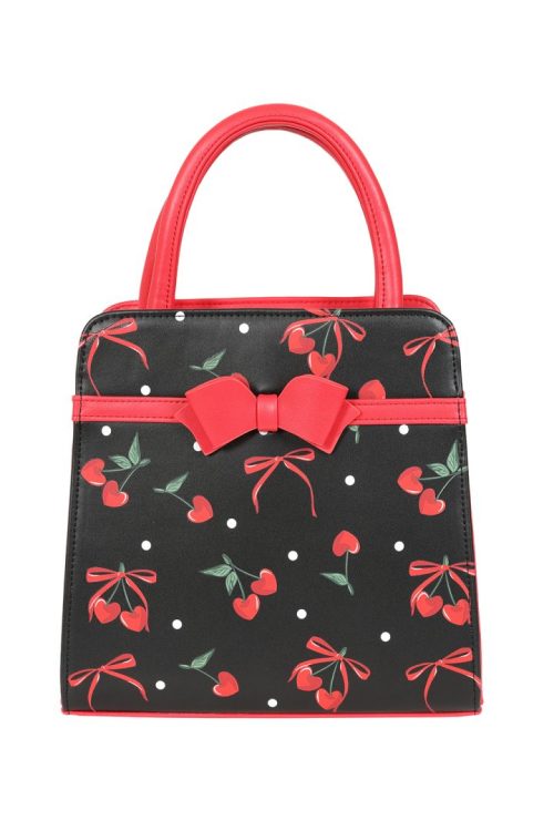 Black CHERRIES AND BOWS HANDBAG