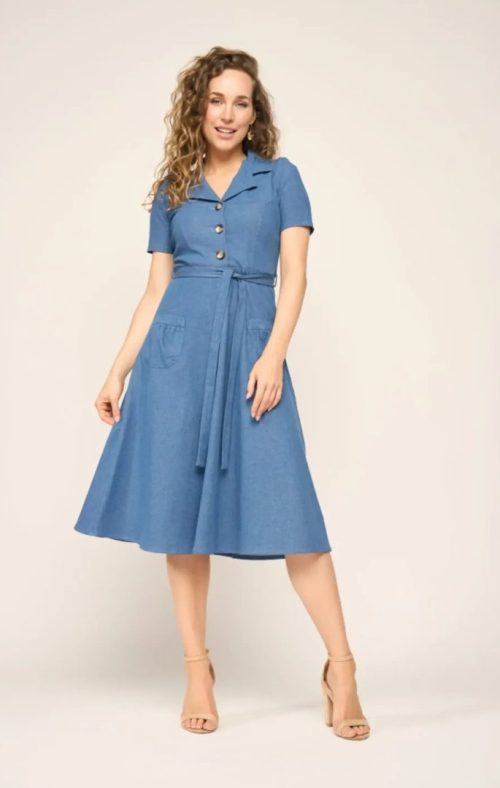 Revers Dress Midi Light Denim