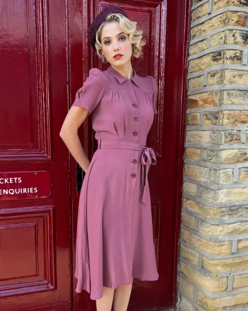 1940s Shirt-Waister Dress - Plum