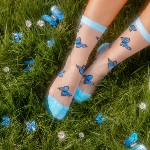 Blue Butterfly Sheer Socks