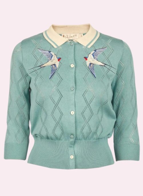 Fern Mineral Blue Swallows Cardigan