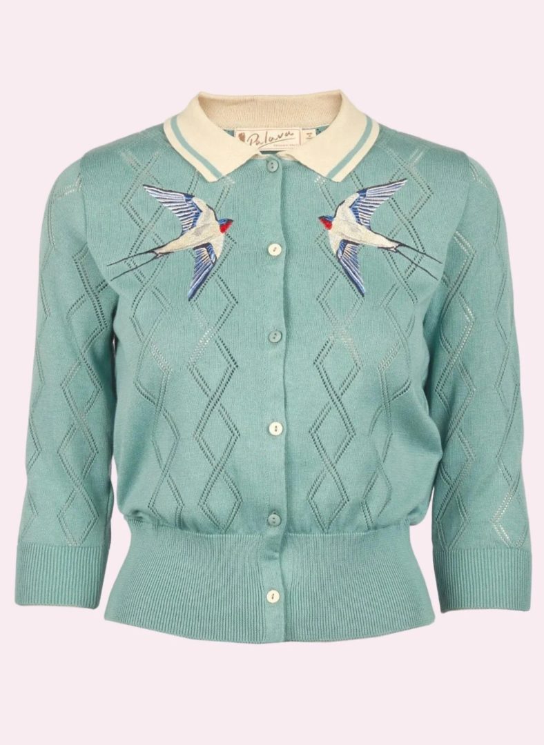 Fern Mineral Blue Swallows Cardigan