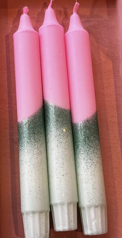 Mrs Miccio Stearinlys glitter neon pink/light green/green