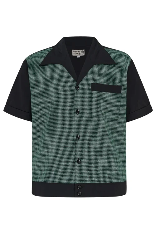Mens "Benson" Banded Hem RocknRoll Shirt In Green & Black