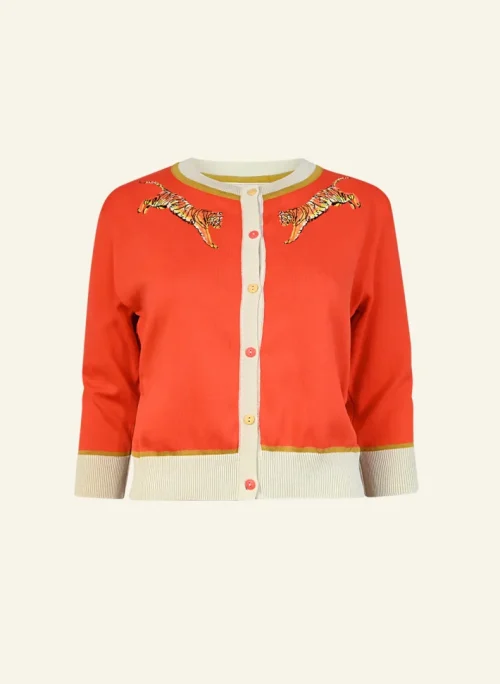 Vera Coral Leaping Tigers Cardigan