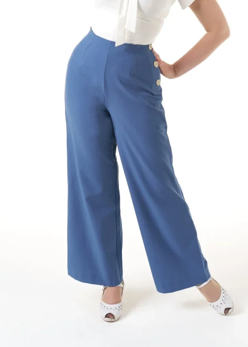 Pretty 1940s Wide Leg Trousers -Airforce Blue