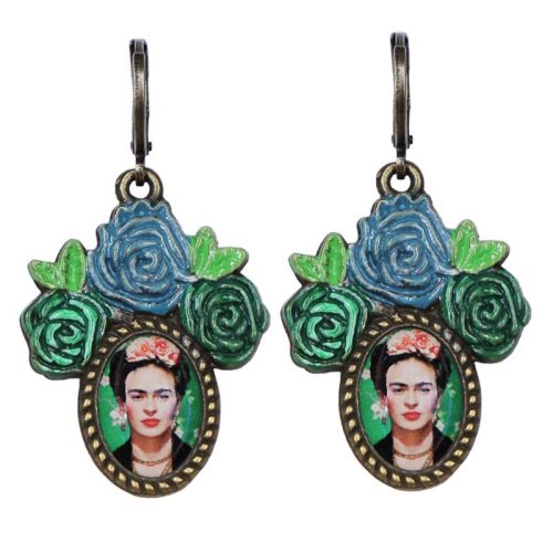 Urban Hippies Øredobber Frida with flowers Blue & Green