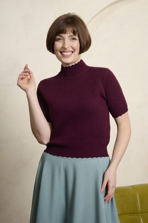 Jane Sweet scallop jumper - Aubergine