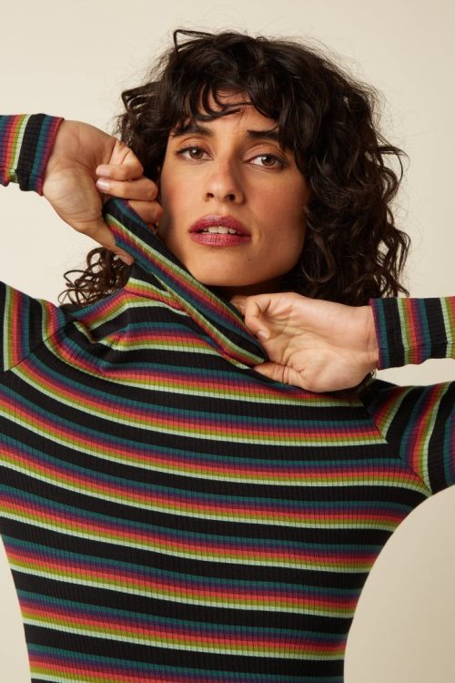 Rollneck Top Lotti stripe-Botanical green