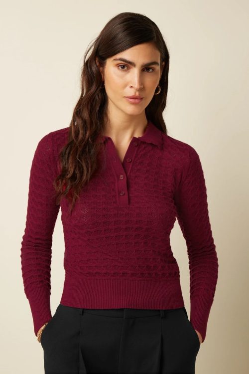 Polo top Avel Knit- Ruhbarb red
