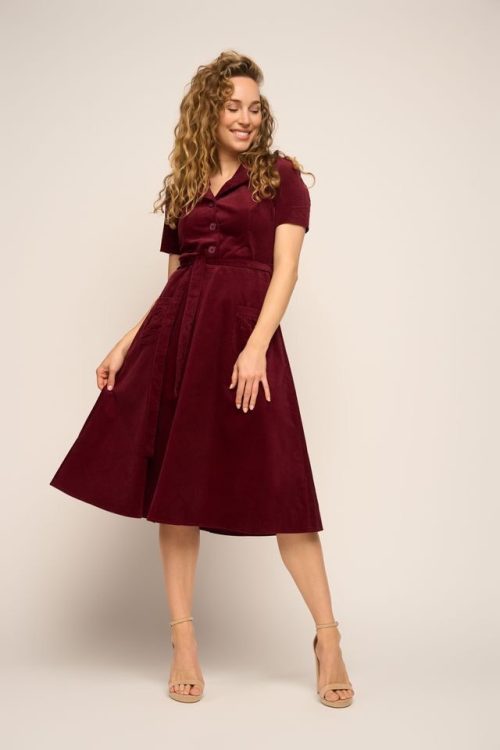 Revers Dress Midi Corduroy Granate Red